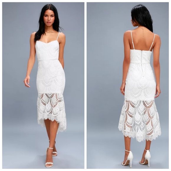white lace bodycon midi dress